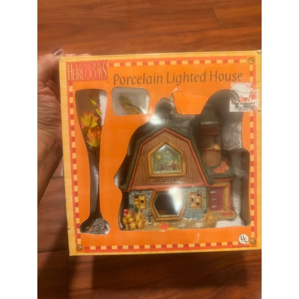 Autumn Heirlooms Porcelain Lighted House Potters Barn Thanksgiving Village Set